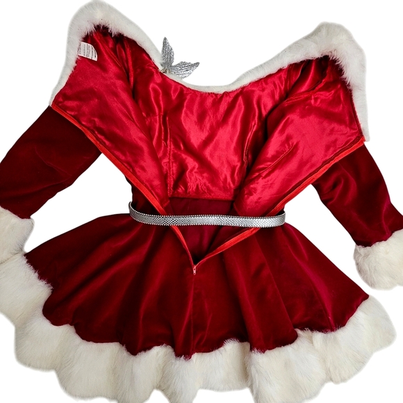 Vintage Rubies Christmas Ms Santa Clause Red Velvet Off Shoulder White Fur Dress - Picture 16 of 17